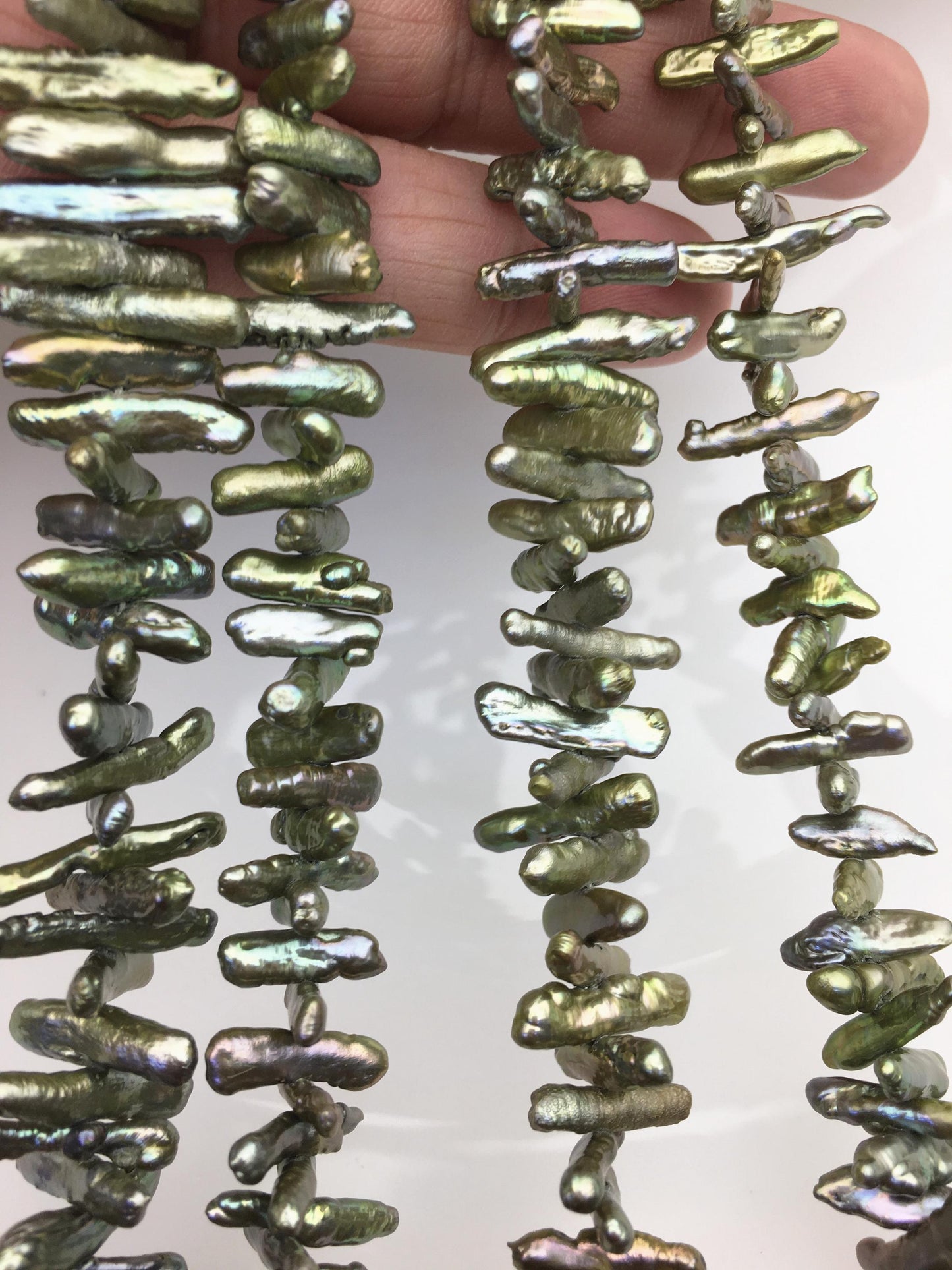 AA+ 4-5mm green Biwa Pearl Necklace,Genuine Fresh Water Pearl,Wedding Necklace,Mothers Day,ZS-80-10-37