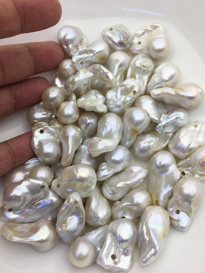 46pcs A 12-20mm big white flame ball pearl,2.2mm large hole,FL15-T4-46