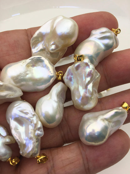 2pcs AA+ 14-18mm Big White baroque pearl pendant necklace,925 silver gold-plated pendant,NC1-041-12