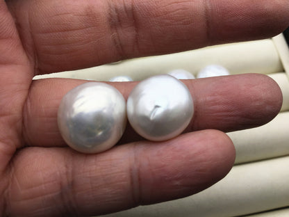 1 pair AA+ 16-18mm Big Thick White coin Freshwater Pearls Pair,high luster- Coin Pearl-petite Pearl- Pearl Jewelry,COIN17-2A-4-3