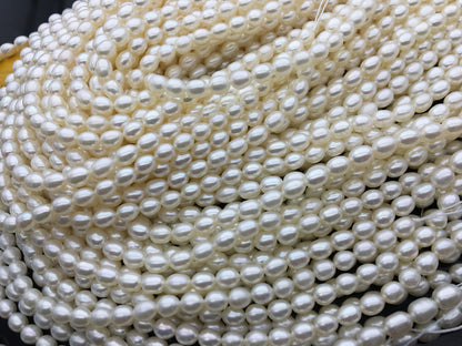 AAA 4-5mm*5.3–6.7mm white oval freshwater pearls,Cultured white rice freshwater pearls bead,LR4-3A-40