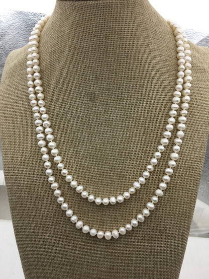 47'' AA+ 6mm white potato freshwater pearl Necklace,NPN1-054