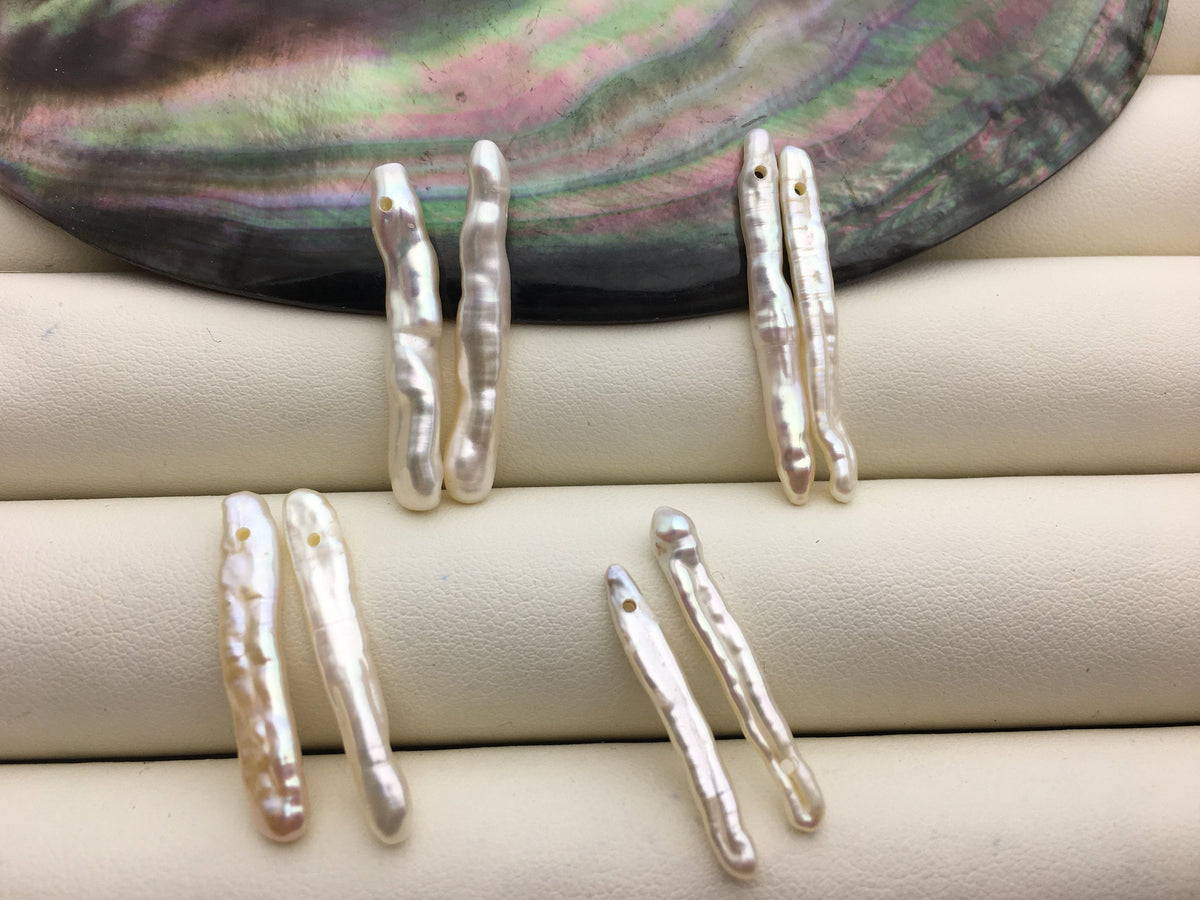 1 pair AA+ 3-5x25-30mm White Toothpick pearls Pair,for make dangle earrings,0.9mm side hole,ZS-127-62-40