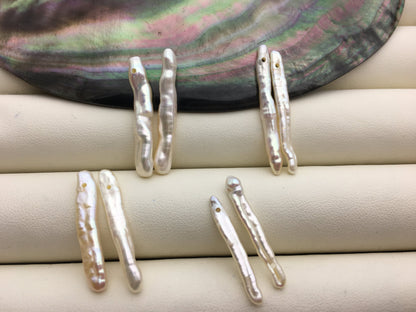 1 pair AA+ 3-5x25-30mm White Toothpick pearls Pair,for make dangle earrings,0.9mm side hole,ZS-127-62-40