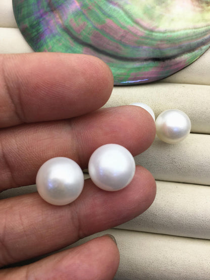 1 pair AA+ 13-14mm very big white round Pearl Stud Earrings,freshwater pearl earrings,SE1-069-20