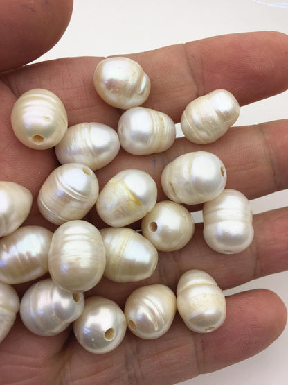 20pcs AA 11.5-13mm white rice pearls,2.2mm large hole,Cultured white freshwater pearls beads,LR12-2A-3