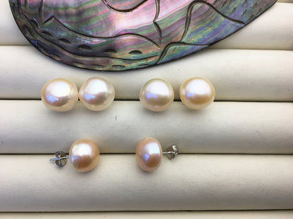 AAA 11.5-12mm big pink peach nugget baroque Pearl Stud Earrings,freshwater pearl earrings,Wedding,classic pearl studs,SE1-069-32