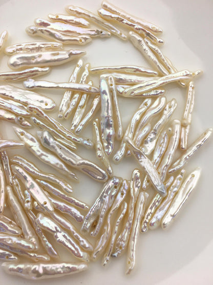 20pcs AAA 4-6mm white Toothpick Freshwater Pearls, top two-eight drill hole,ZS-80-4