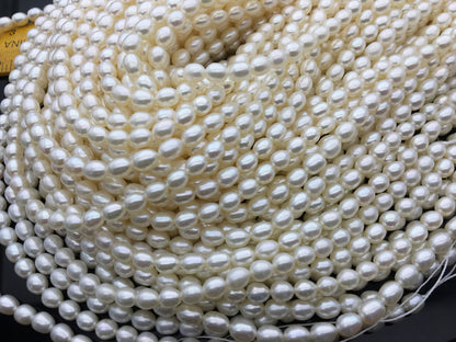 AAA 4-5mm*5.3–6.7mm white oval freshwater pearls,Cultured white rice freshwater pearls bead,LR4-3A-40