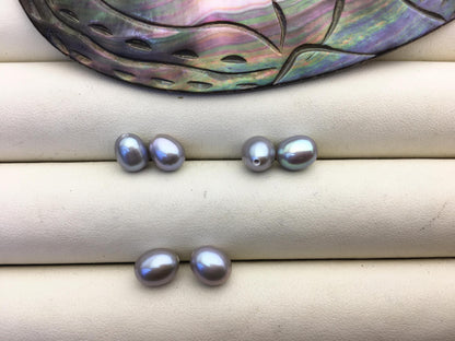 2 pairs AAA 6.3-7mm gray rice freshwater pearl pairs,tear drop pearl earrings,dangle pearl earrings,LR6-3A-15