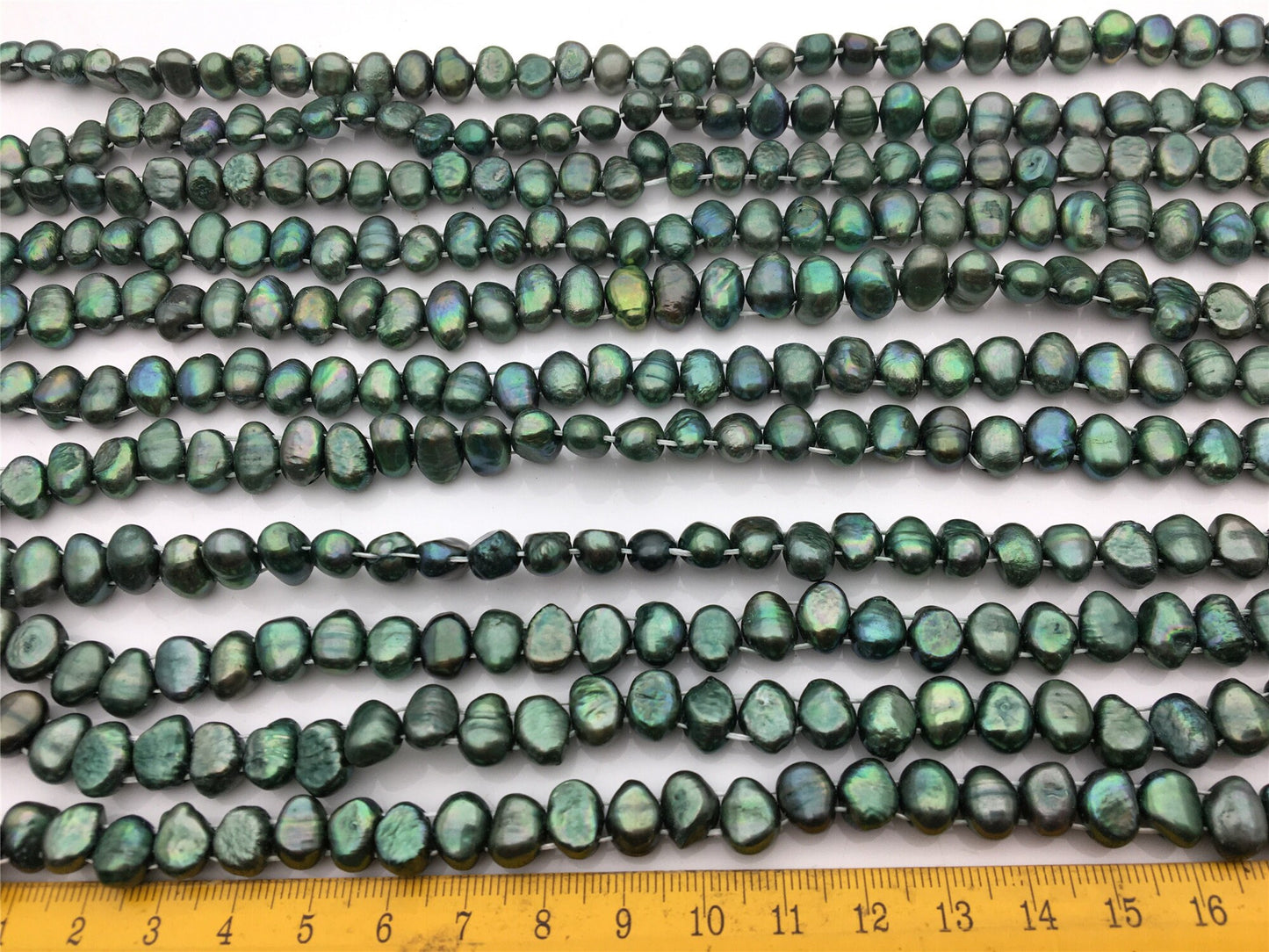 AA 7-8mm Green color two hole nugget freshwater pearls,full strand,LM7-2A-25