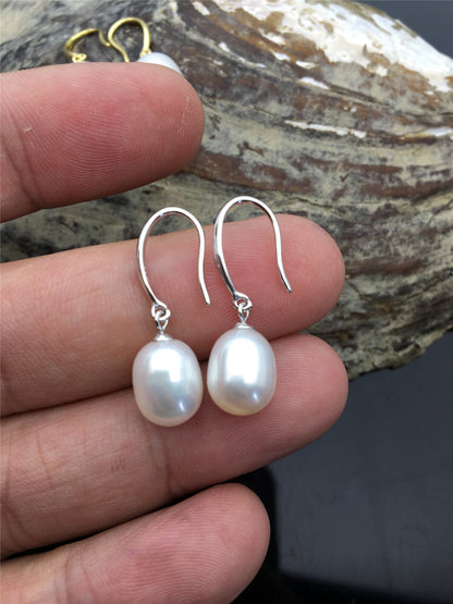 9mm white/gray/yellow/black oval rice pearl dangle earrings,S925 Sterling Sliver pearl earrings,pearl for women,SE3-077