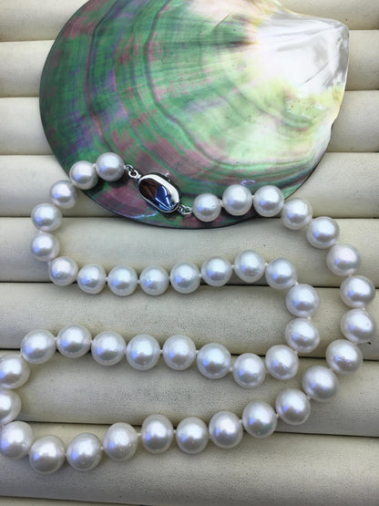 17.5 inches AA+ 8-10mm white round freshwater Pearl necklace,genuine freshwater Pearl necklace, Natural Pearl Necklace,NPN1-059