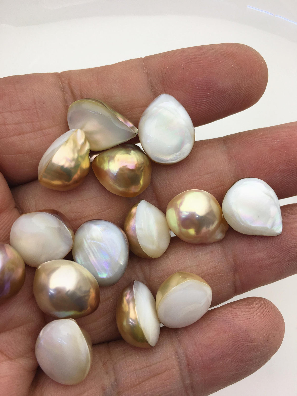 25pcs AAA 12-13mm wrinkled skin Baroque Teardrop Mabe Natural Rainbow Freshwater Pearls,no hole,MB-T18