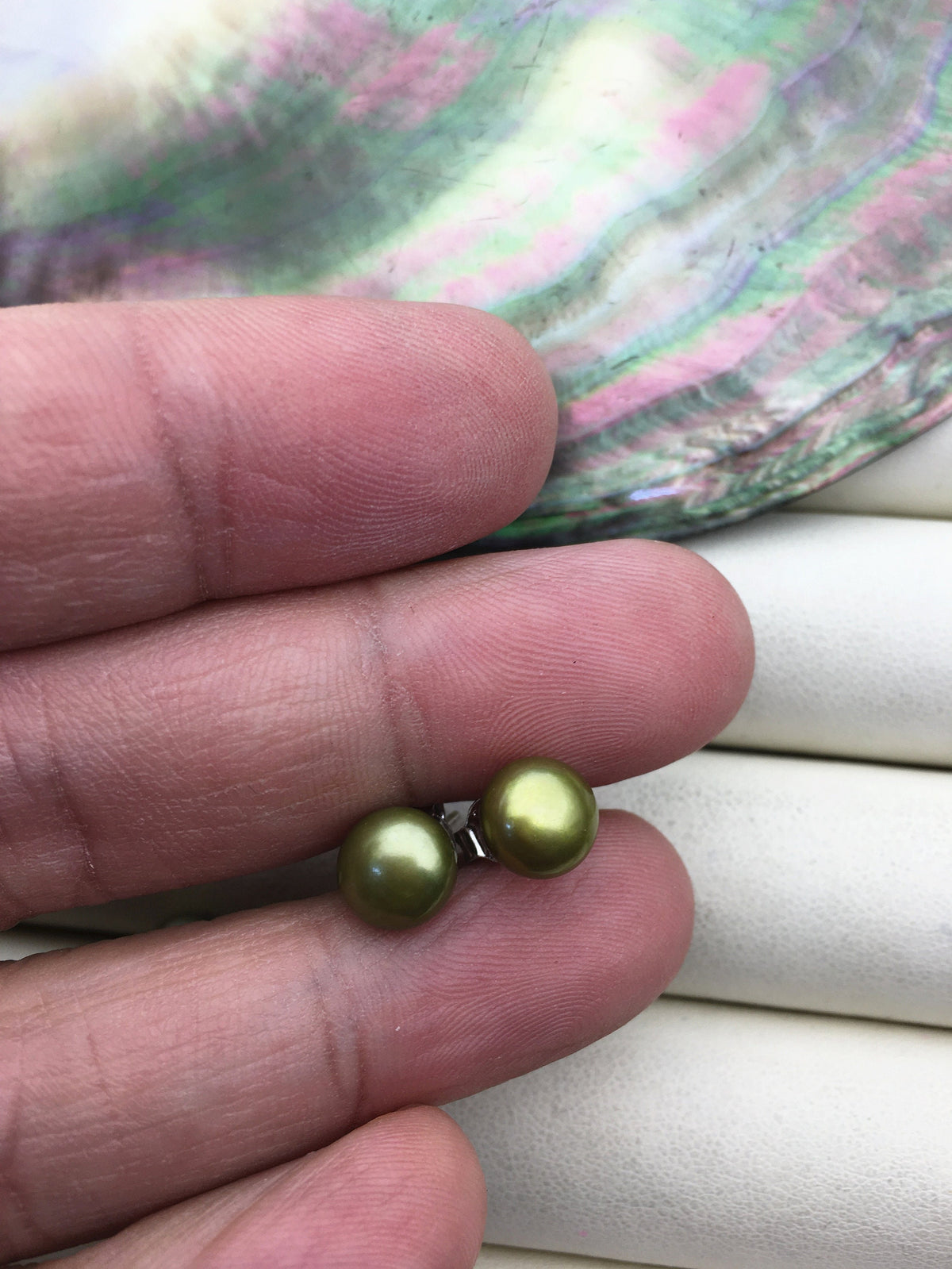 AAA 7.5-8mm Green Pearl stud earrings,Sterling Silver,SE1-028
