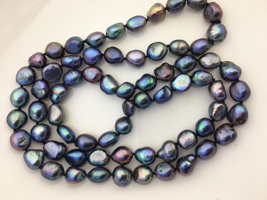 32'' AA+ 10mm deep blue balck nugget freshwater Pearl necklace,NPN1-020