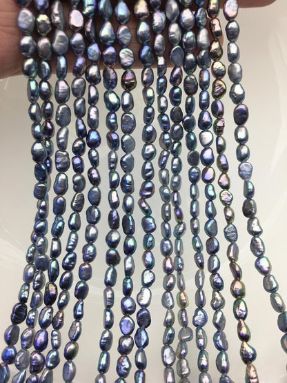 AAA- 4-5mm black blue nugget freshwater pearls,irregular nugget freshwater pearl strand,LM4-3A-6