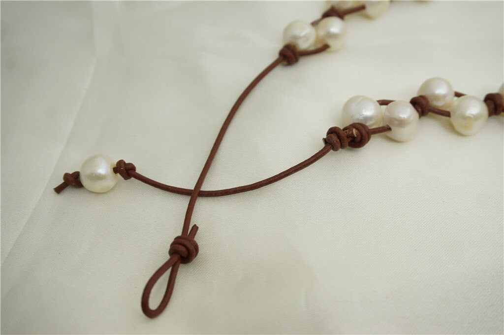 large pearl necklace,Freshwater pearl and leather necklace,Baroque Freshwater Pearl Drop Necklace,Baroque pearl necklace,Le1-017
