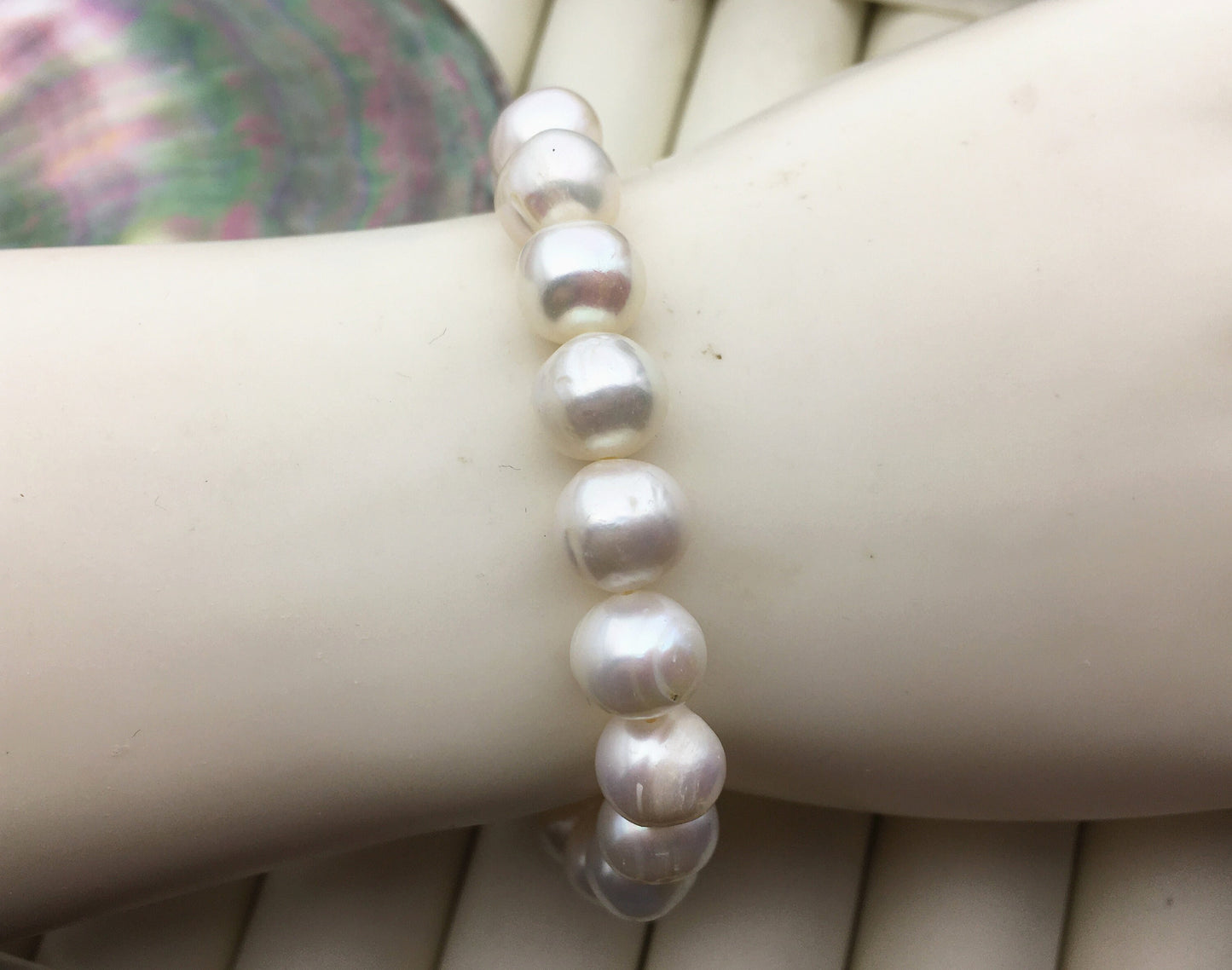 7'' 9.2-10.2mm white potato Freshwater pearl Elastic string Bracelet,B8-043