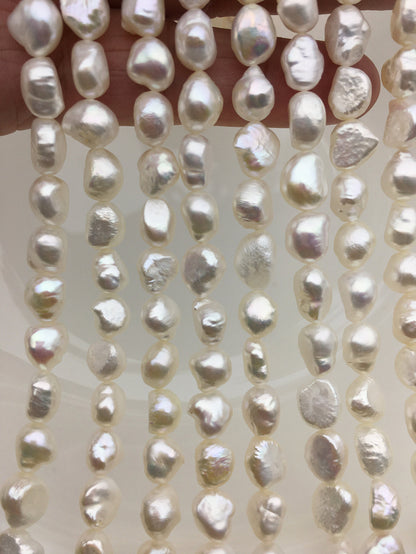 High Luster!AA+ 7.4-8.5mm white nugget freshwater pearl,white cultured freshwater nugget pearl bead string,wholesale supply,LM8-2A-3