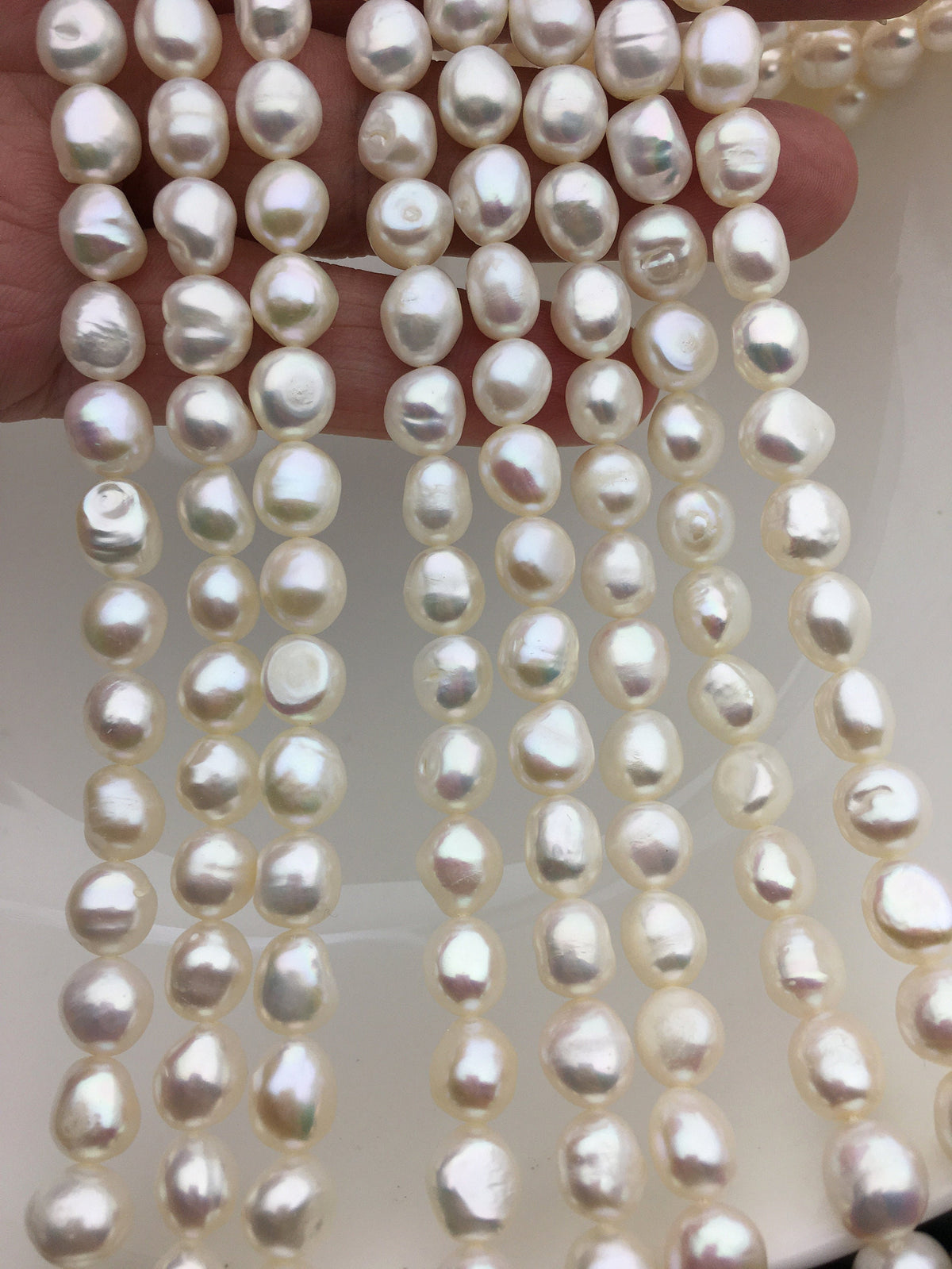 AA 7.3-8.3mm white nugget freshwater pearls,white cultured freshwater nugget pearl bead string,LM8-2A-6