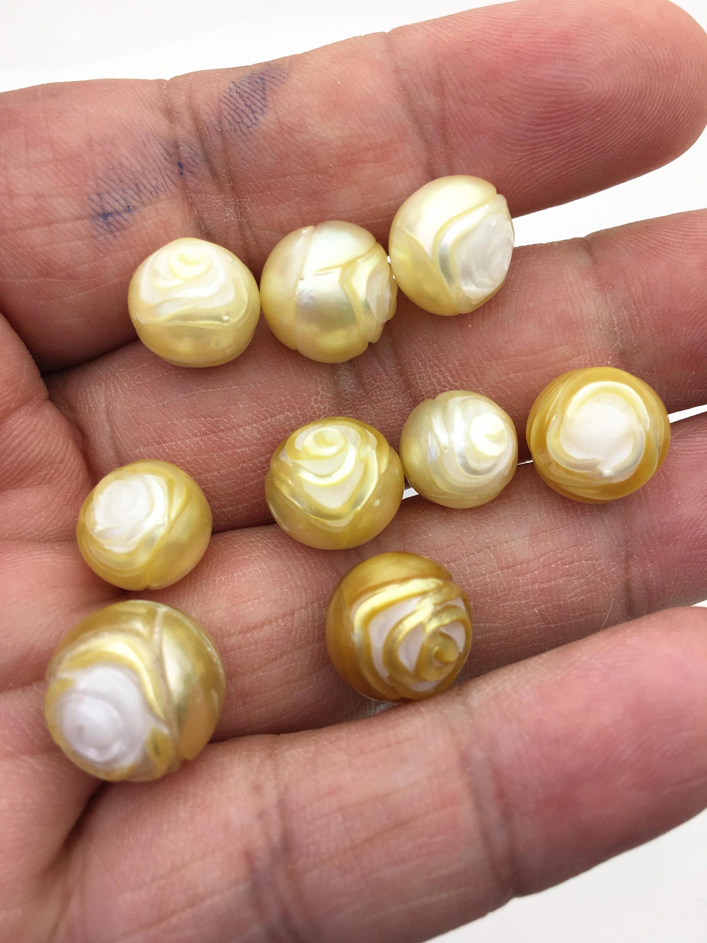 9pcs AAA/AA+ 11-14mm Rose Carved South Sea Pearl - Hand Carved - Tattoo Tahitian Pearls, carved pearls, flower designs,CAC-T19