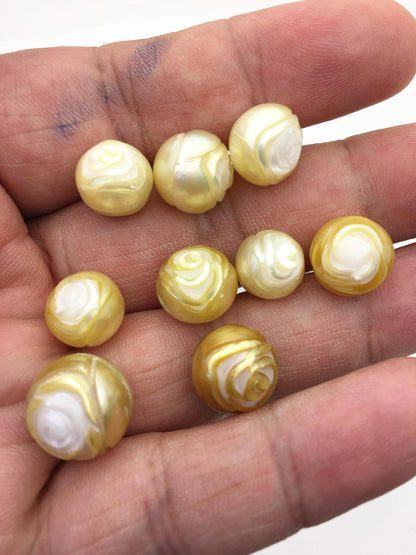 9pcs AAA/AA+ 11-14mm Rose Carved South Sea Pearl - Hand Carved - Tattoo Tahitian Pearls, carved pearls, flower designs,CAC-T19
