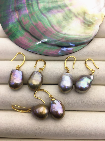 1 pair AAA 11-12mm gray drop edison pearl dangle earrings,S925 Sterling Sliver earrings,SE3-T9-8