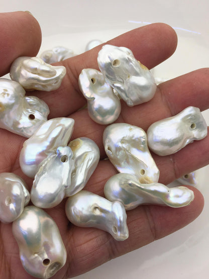46pcs A 12-20mm big white flame ball pearl,2.2mm large hole,FL15-T4-46