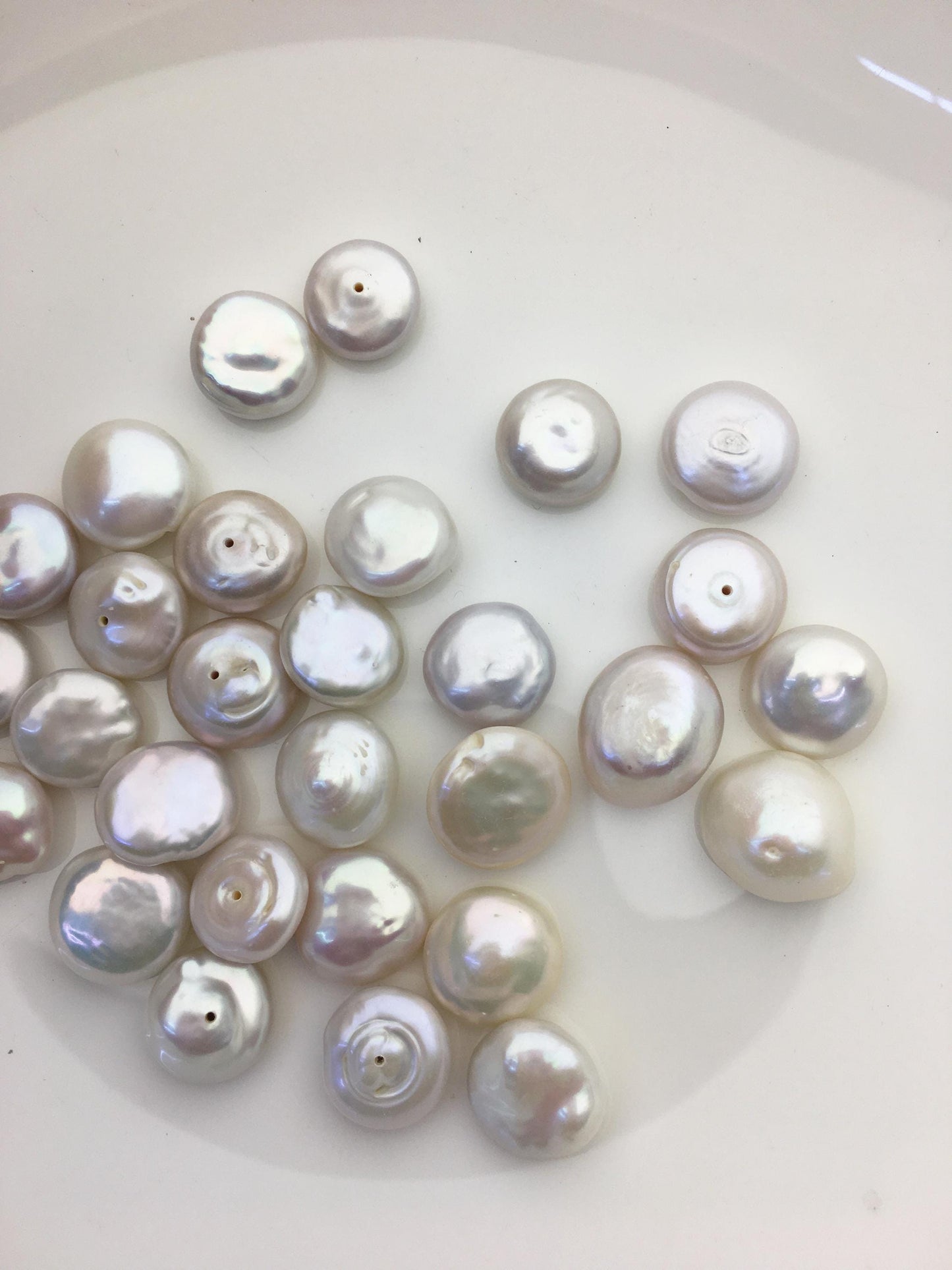 22pcs AA+/AA 13-15mm White Drop Coin freshwater pearls,diy bead, 0.9mm half hole , flat round pearl bead,COIN12-T16