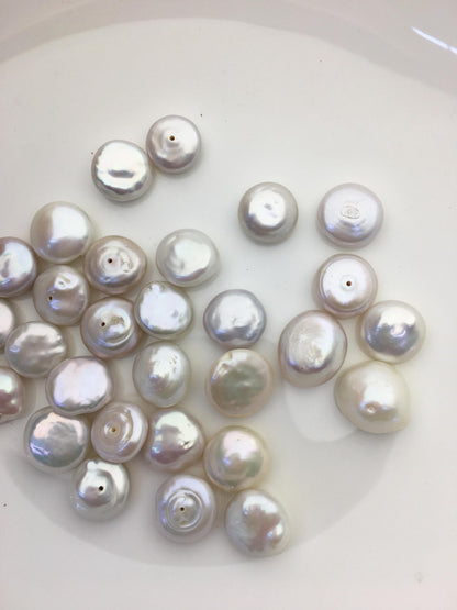 22pcs AA+/AA 13-15mm White Drop Coin freshwater pearls,diy bead, 0.9mm half hole , flat round pearl bead,COIN12-T16