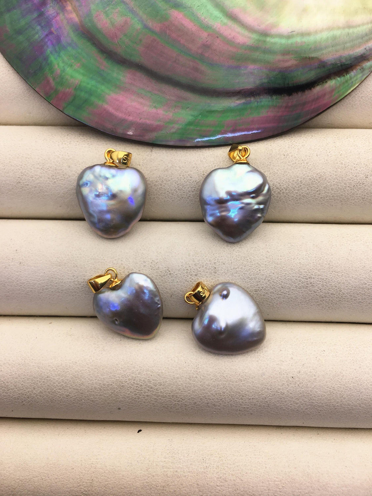2pcs AAA 14-15mm Gray Heart pearl pendant,sterling silver pearl pendant,NC1-T17