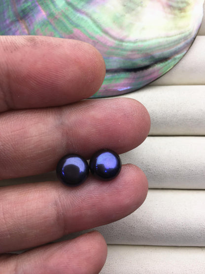 1 pair AAA 8.5-9.5mm Deep Blue Black Pearl Stud Earrings,stering silver pearl earrings,SE1-056
