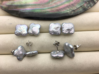 1 pair AA+ 11-12mm Clover freshwater pearl stud earrings - lucky flower earrings - Freshwater Pearls earrings - SE3-041