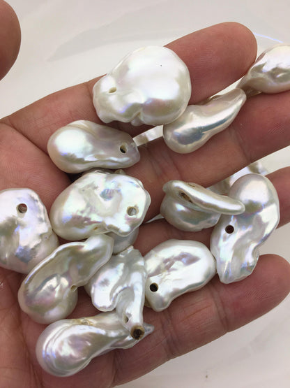 28pcs AA+ 13-21mm white flame ball pearl,2.2mm large hole,FL15-T4-36