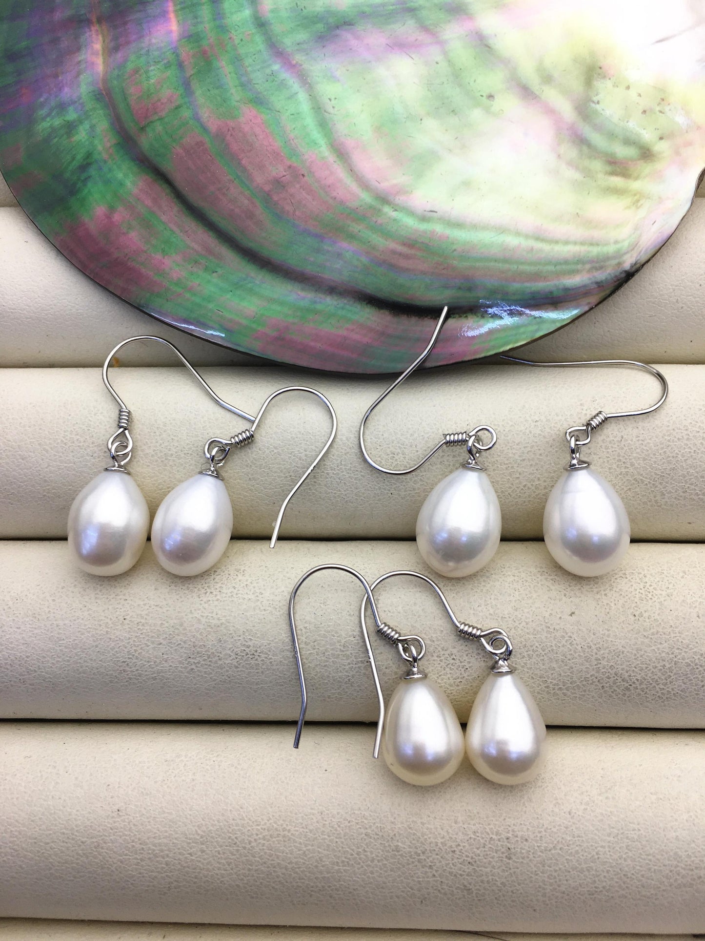 2 pairs AAA 8.3-9.3mm white teardrop pearl dangle earrings,S925 Sterling Sliver pearl earrings,pearl for women,SE3-T8