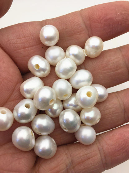 30pcs AA+ 8.3-9.3mm white potato freshwater pearls,2.2mm large hole,CR9-T5
