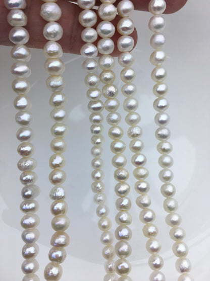 AA+ 5.5-6.5mm Thick Skin white button pearls,Rondelle pearl Beads,loose strands,SM6-T12