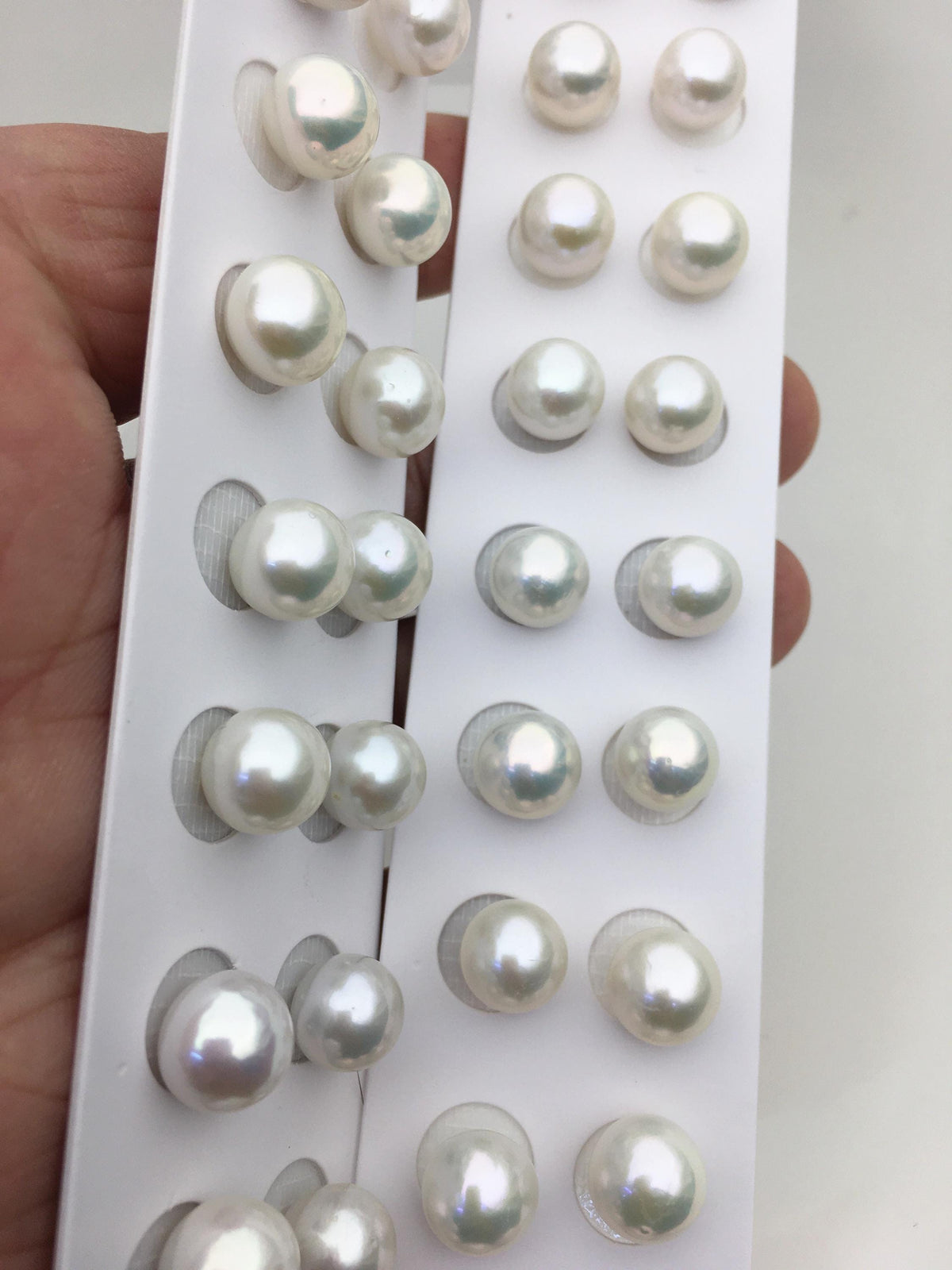 2 pairs AAA- 9-10mm white round freshwater pearls pair,half hole,RP9-3A-3