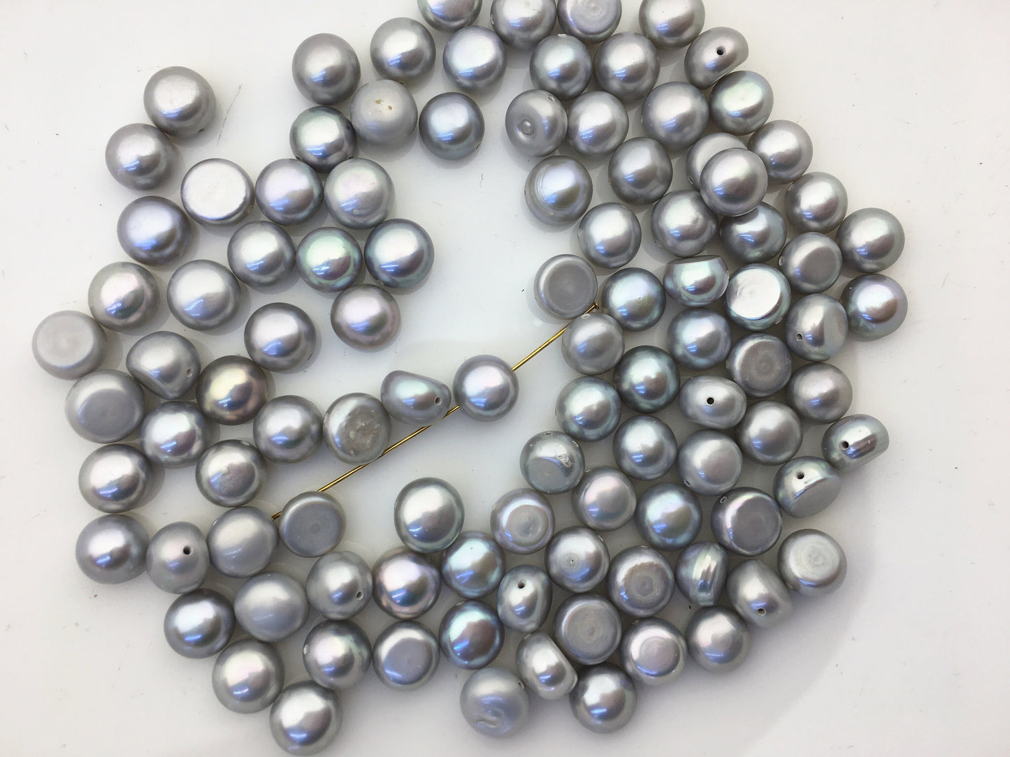 50pcs AA+ 7-8mm gray button round freshwater pearls,0.7mm through hole,LM7-T1