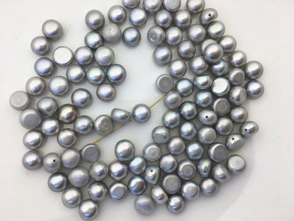 50pcs AA+ 7-8mm gray button round freshwater pearls,0.7mm through hole,LM7-T1