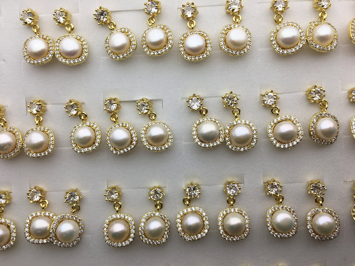 2 pairs White AAA button round pearl stud earrings,fashion pearl earrings,wedding pearl earrings,SE3-175-4
