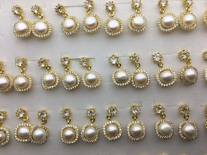 2 pairs White AAA button round pearl stud earrings,fashion pearl earrings,wedding pearl earrings,SE3-175-4