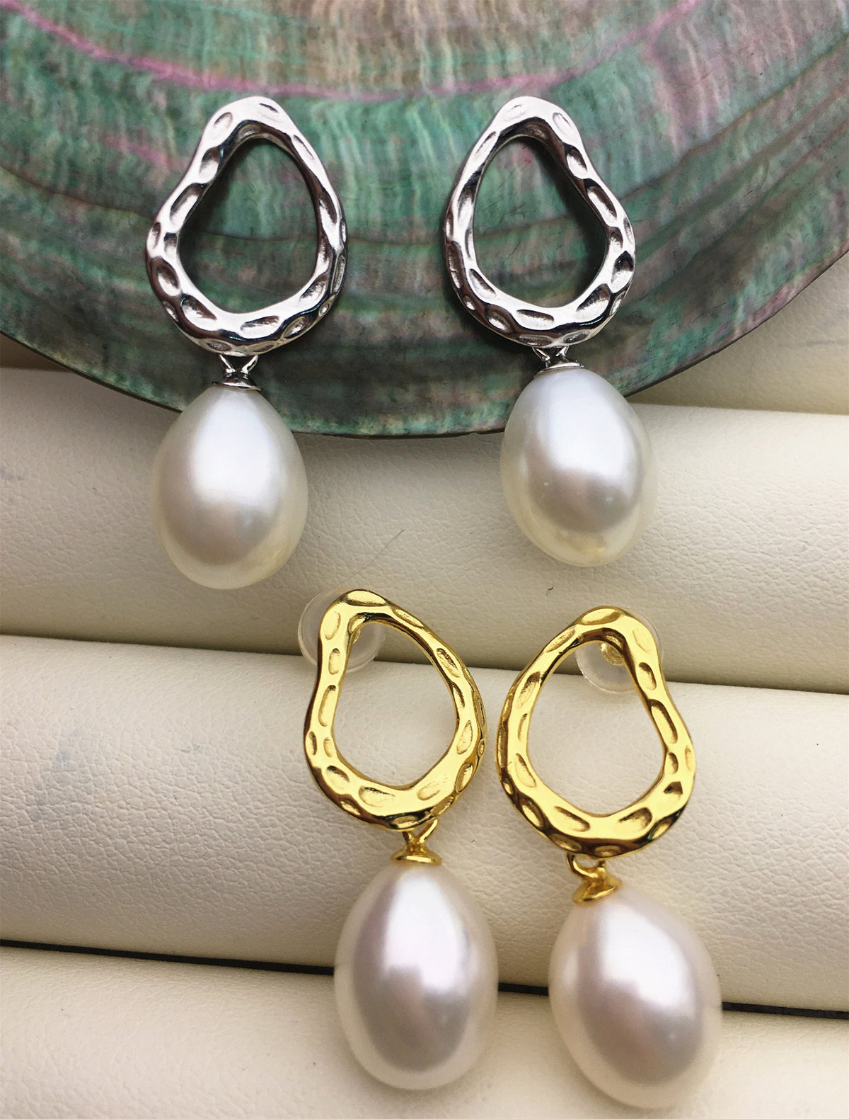 AAA 9mm Silver/Gold White rice pearl cz stud earrings,earrings for women for girl,SE3-049