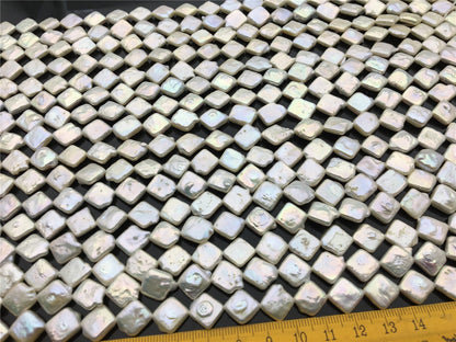 AA+ 12/13mm Thin/Thick White Square Freshwater Pearl,one full strand,wholesale,ZS-112-18-4