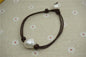 Huge Pearl and leather bracelet, Leather Pearls Bracelet, Handmade Cuff,White Pearls on Brown Leather,Black leather bracelet,Le7-069