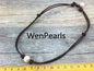Leather Pearl Choker, Pearl Leather Necklace, bracelet,White Freshwater pearl, Birthday,Black Leather Pearl necklace,LIGHT BROWN,Le1-026