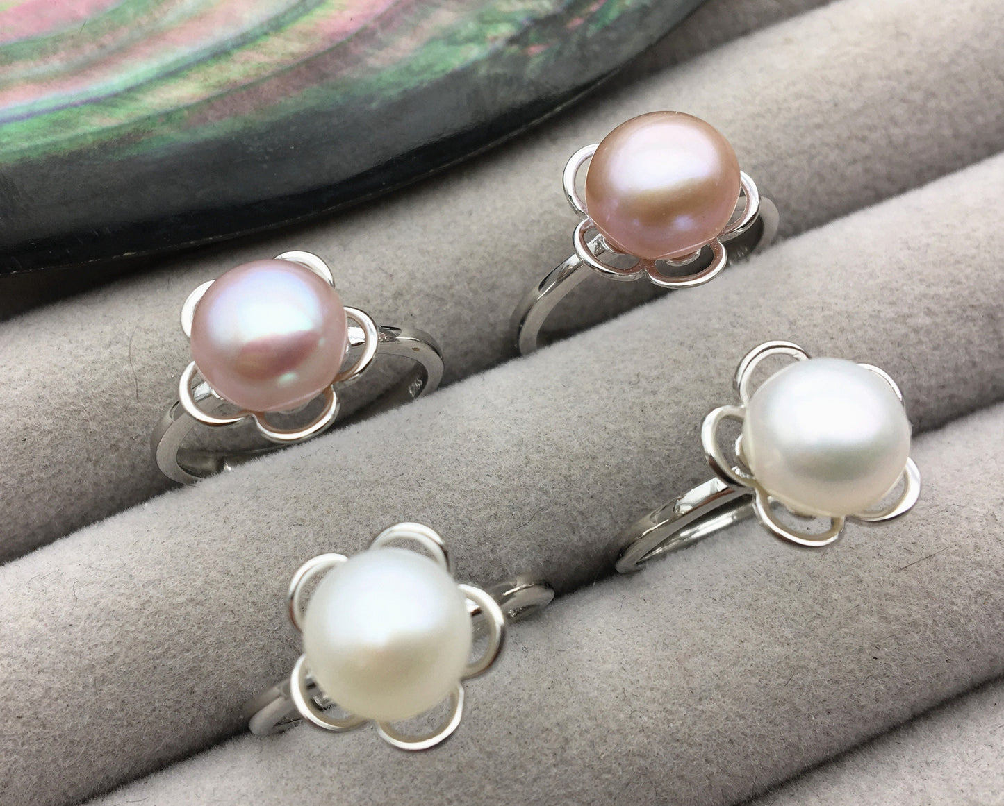 AAA White/Purple Freshwater pearl ring,S925 sterling silver ring,cz diamond wedding rings,bridal ring,anniversary rings,R1-038