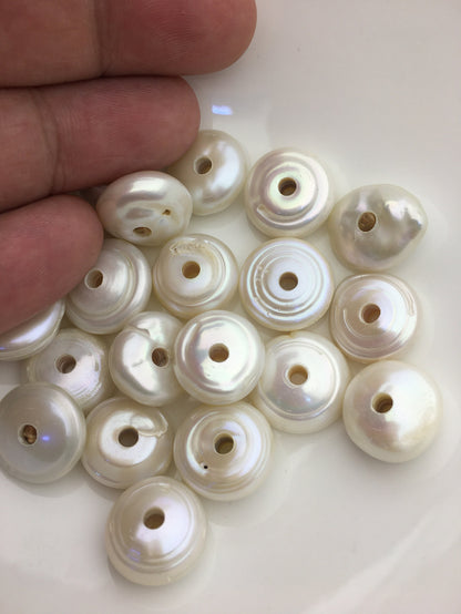 10pcs AA 14-16mm white thick coin freshwater pearls,3mm large hole,COIN12-T14