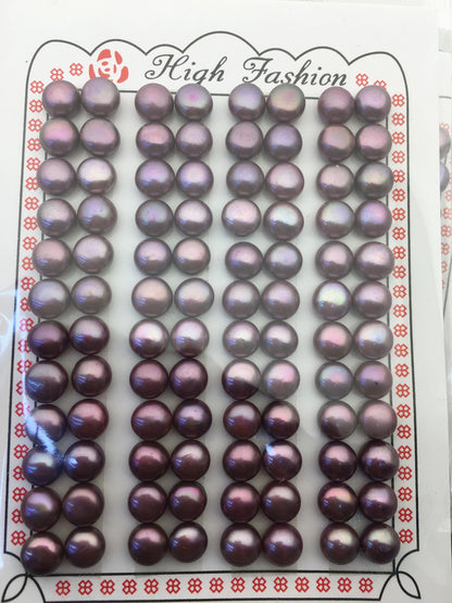 48 pairs AA+ 7-8mm brown button round freshwater pearls pairs,half hole,BTN7-T17